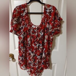 Chico's Vibrant Red , Black,And Tan  Blouse